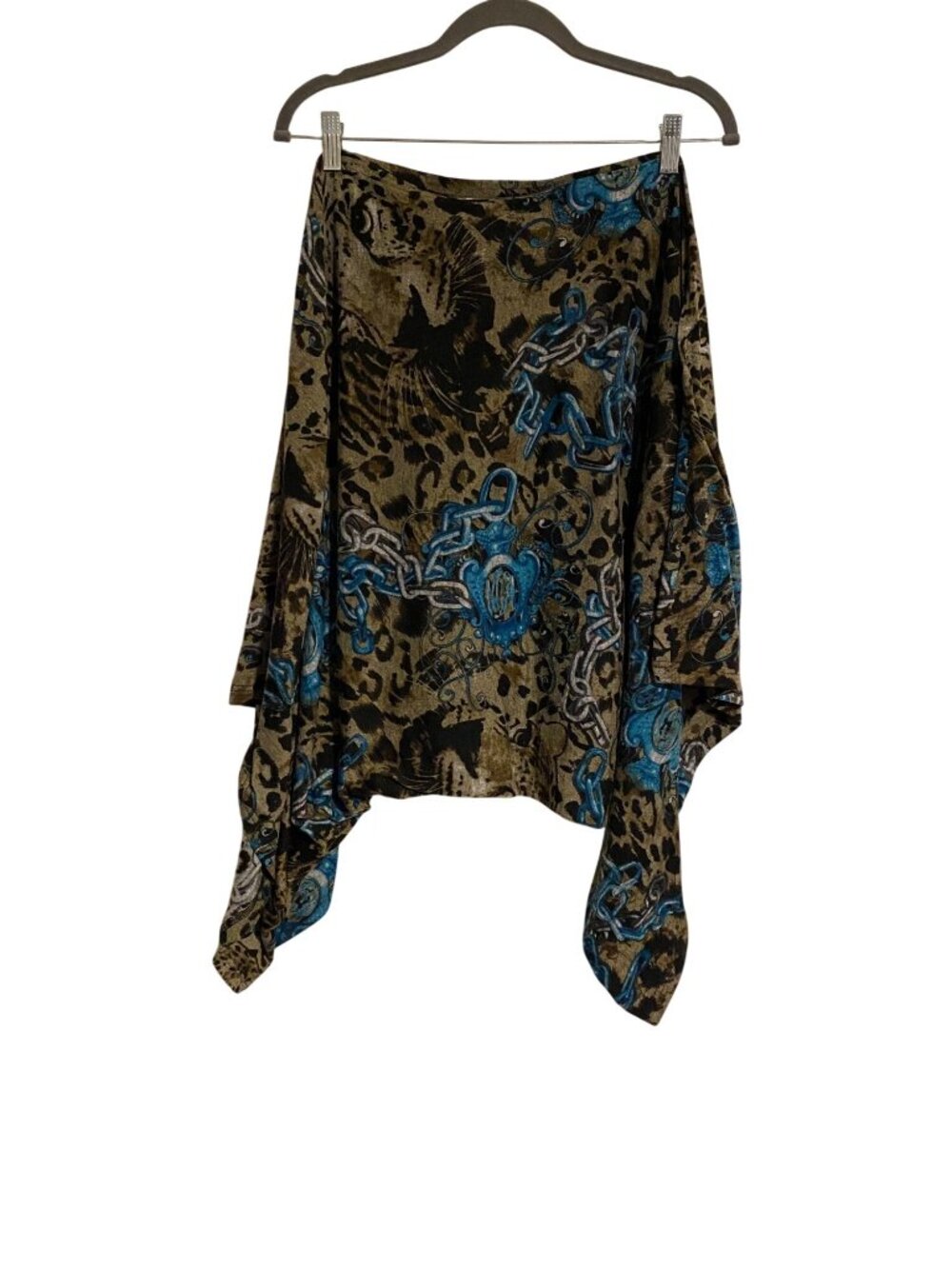 S Line Women's One Size Brown Teal Shrug Leopard Chain Print Tribal Artsy Layer